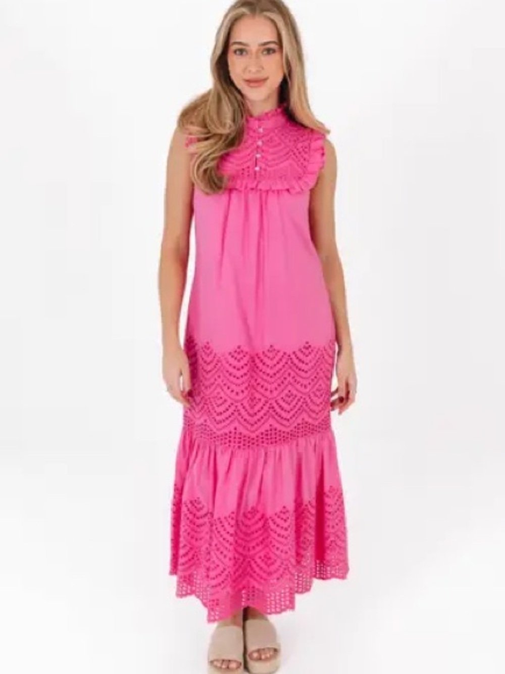 J Marie Pink Maxi Dress with Eyelet Details